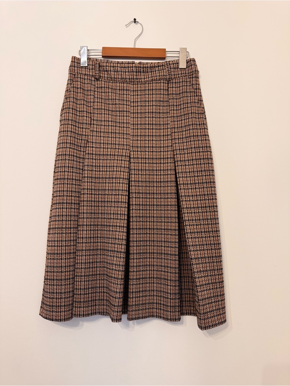 Koton Pleated Houndstooth Midi Skirt in Brown